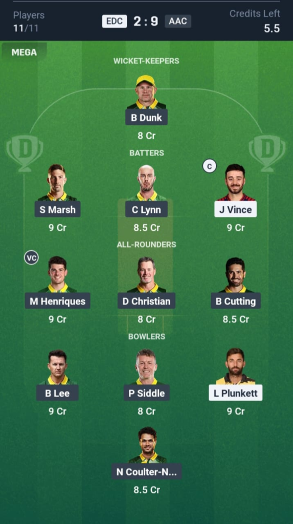 EDC vs AAC Dream11