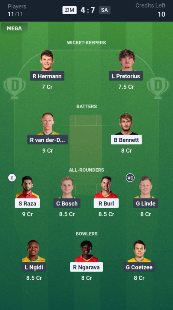 ZIM vs SA Dream11