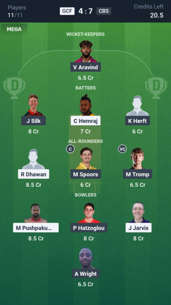 GCF vs CBS Dream11
