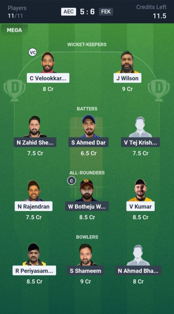 AEC vs FEK Dream11