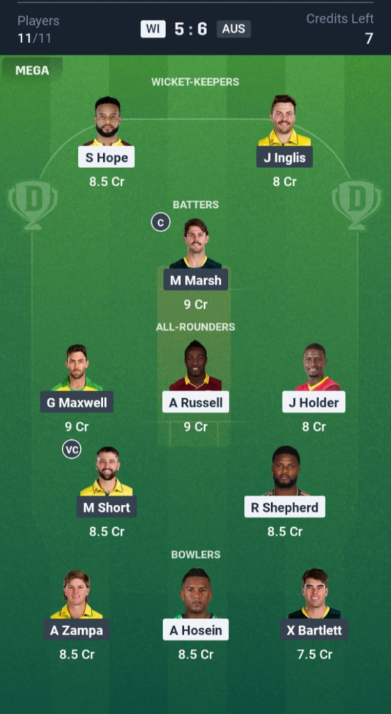 WI vs AUS Dream11