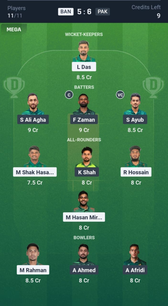 BAN vs PAK Dream11