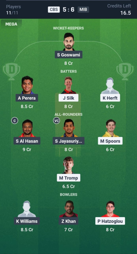 CBC vs MIB Dream11