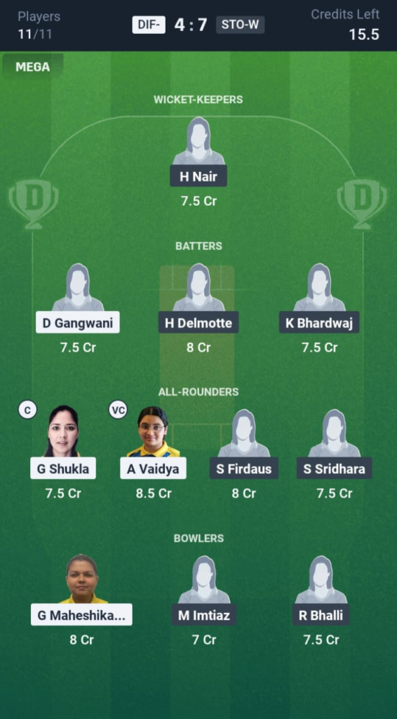 DIF-W vs STO-W Dream11