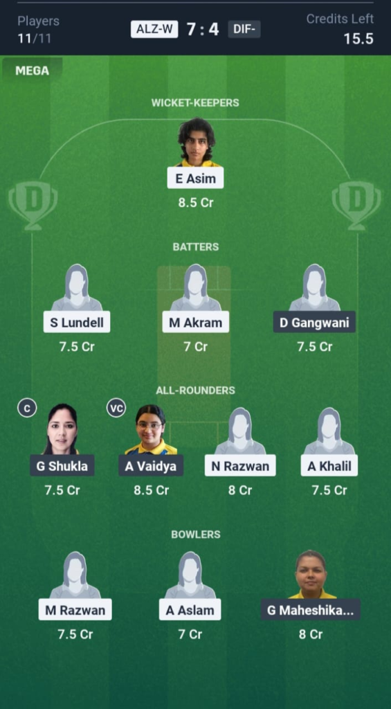 ALZ-W vs DIF-W Dream11
