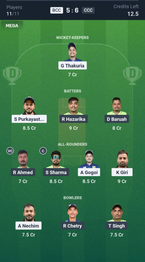 BCC vs CCC Dream11