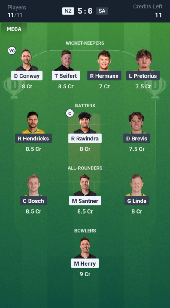 NZ vs SA Dream11