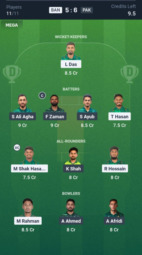 BAN vs PAK Dream11
