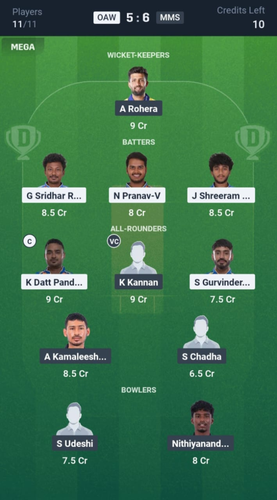 OAW vs MMS Dream11