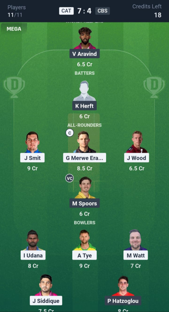 CAT vs CBS Dream11