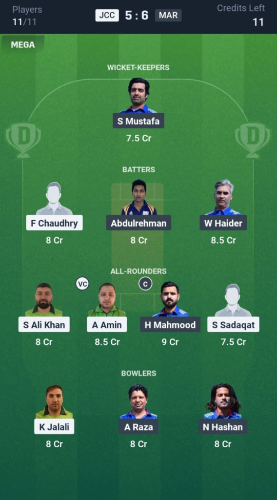 JCC vs MAR Dream11