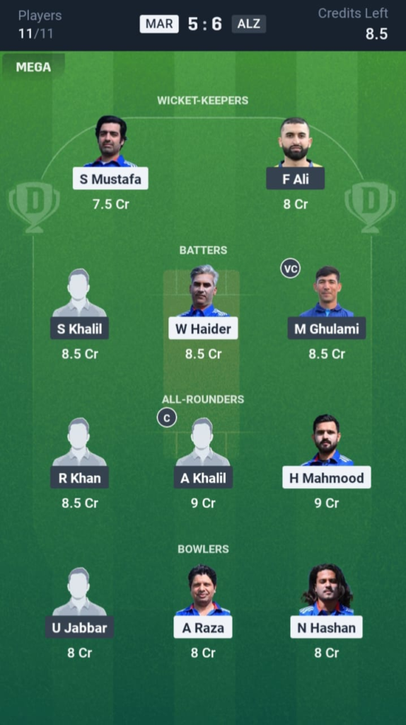 MAR vs ALZ Dream11