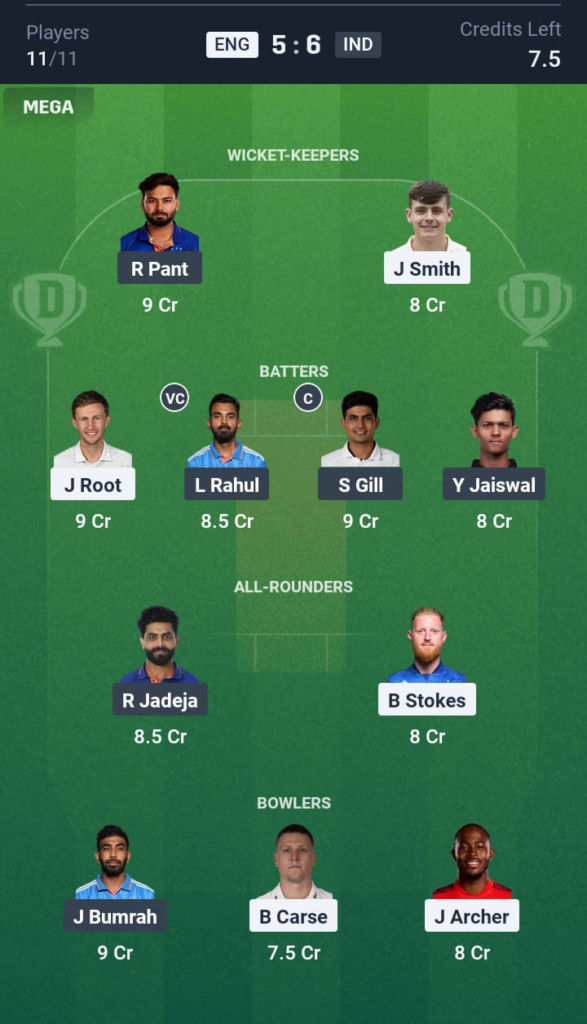 ENG vs IND Dream11