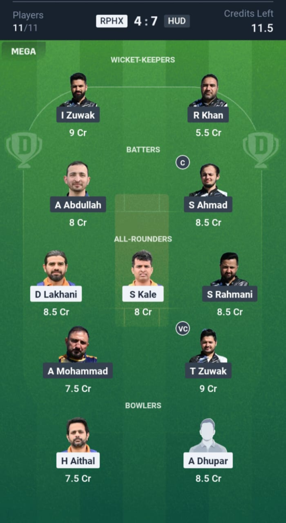 RPHX vs HUD Dream11