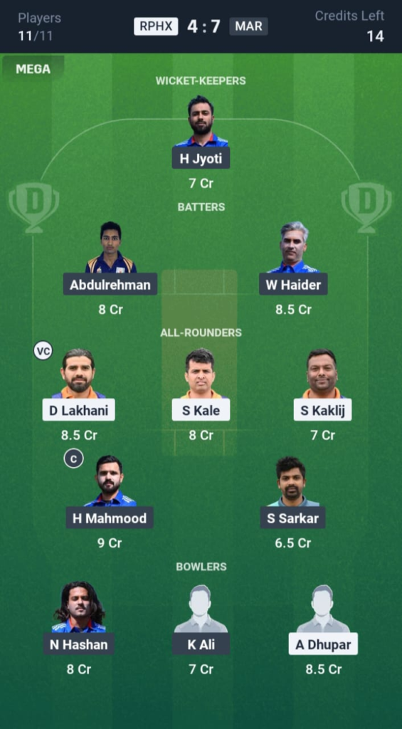 RPHX vs MAR Dream11