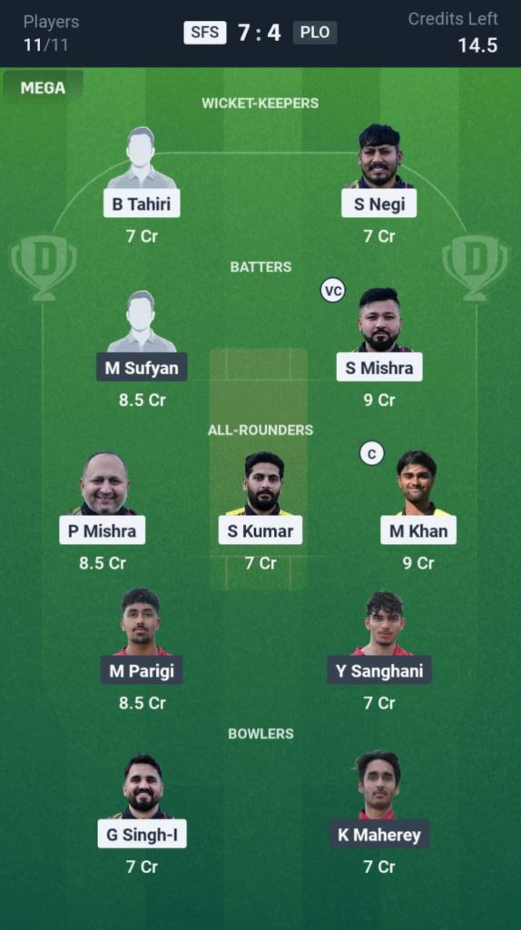 SFS vs PLO Dream11