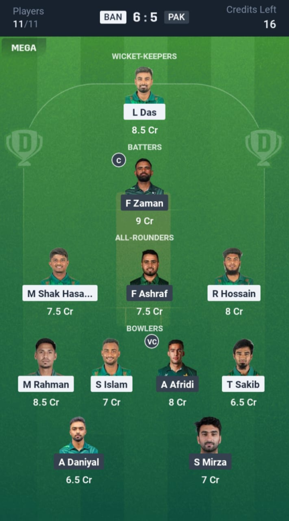 BAN vs PAK Dream11