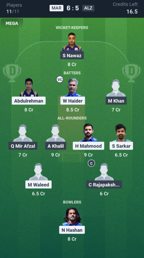 MAR vs ALZ Dream11