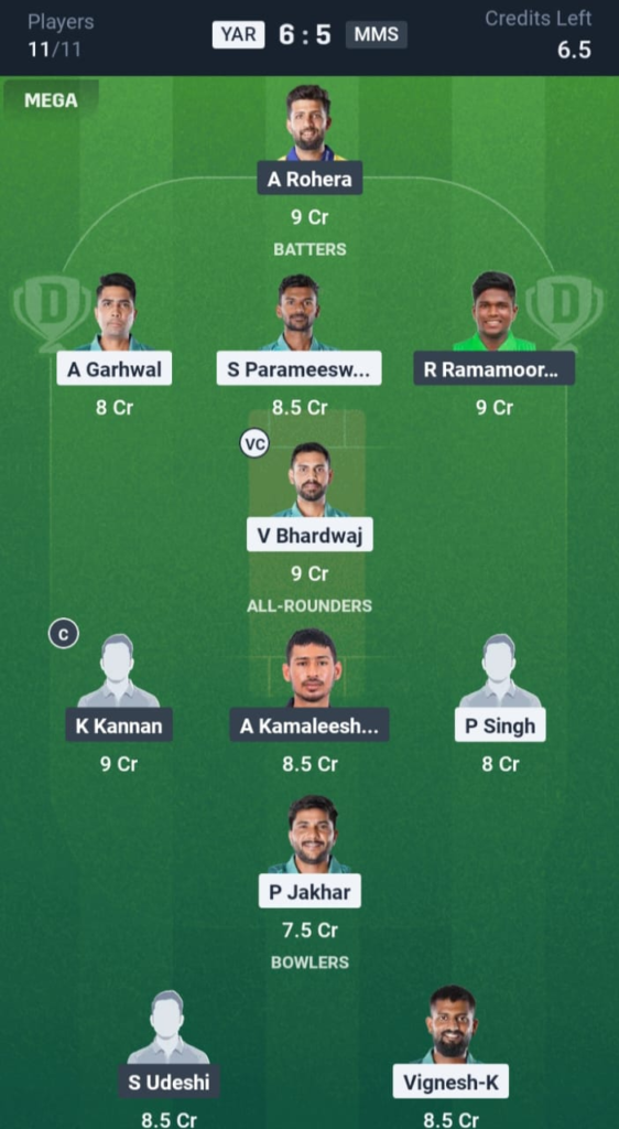 YAR vs MMS Dream11