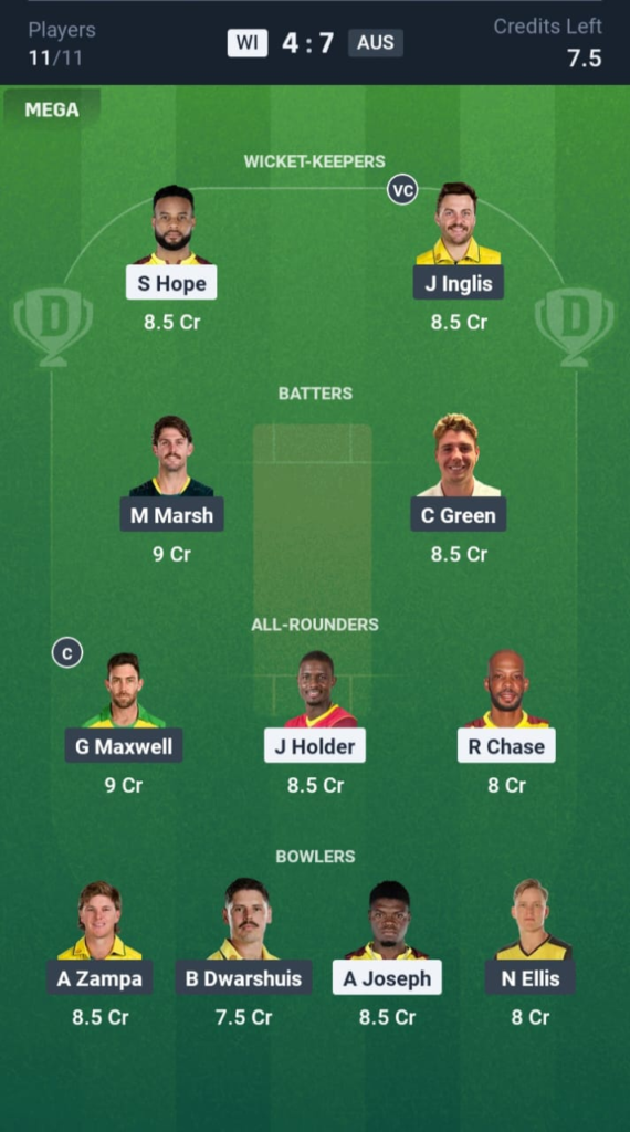 WI vs AUS Dream11