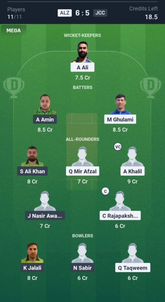ALZ vs JCC Dream11