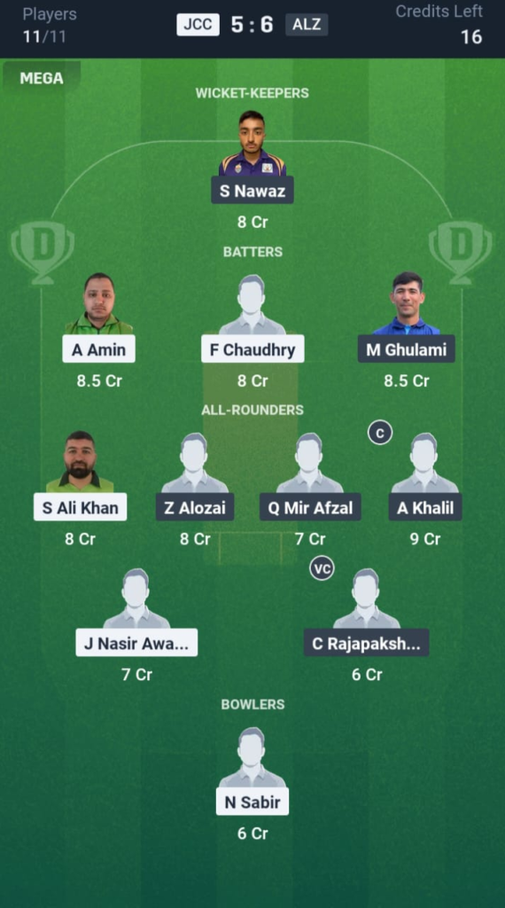 JCC vs ALZ Dream11