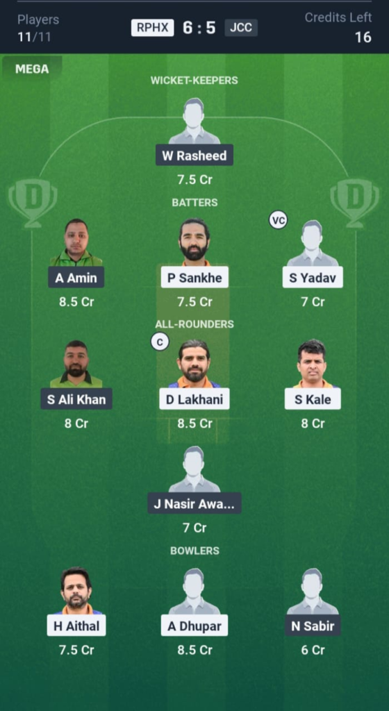 RPHX vs JCC Dream11