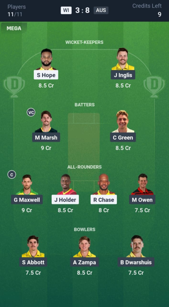 WI vs AUS Dream11