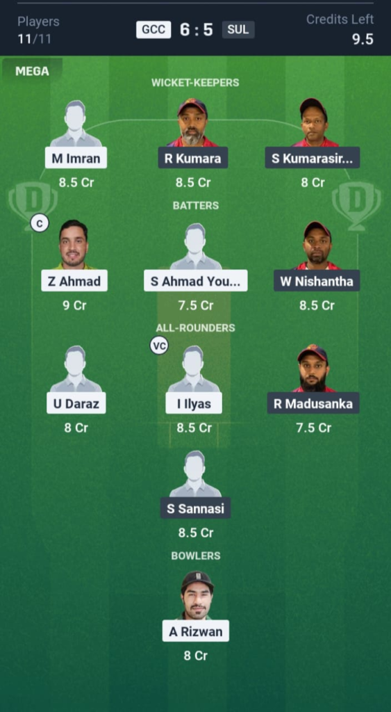 GCC vs SUL Dream11