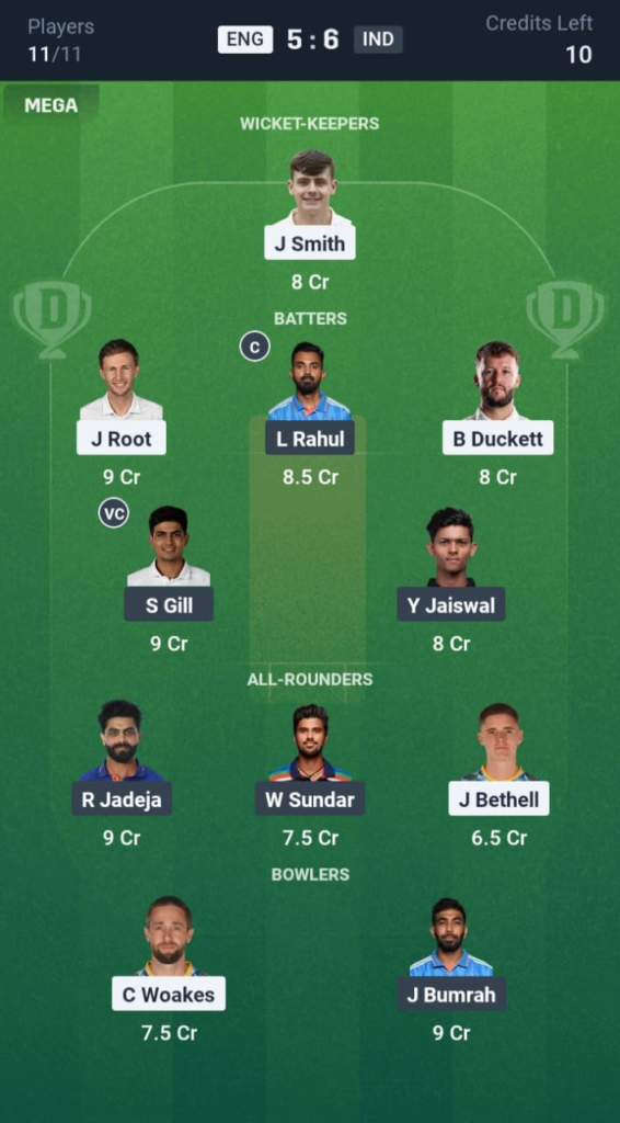 ENG vs IND Dream11