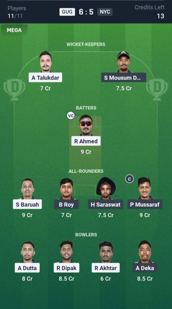GUG vs NYC Dream11