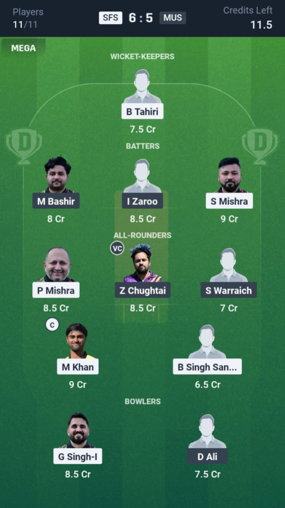 SFS vs MUS Dream11
