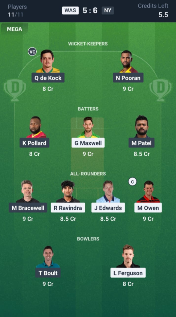 WAS vs NY Dream11