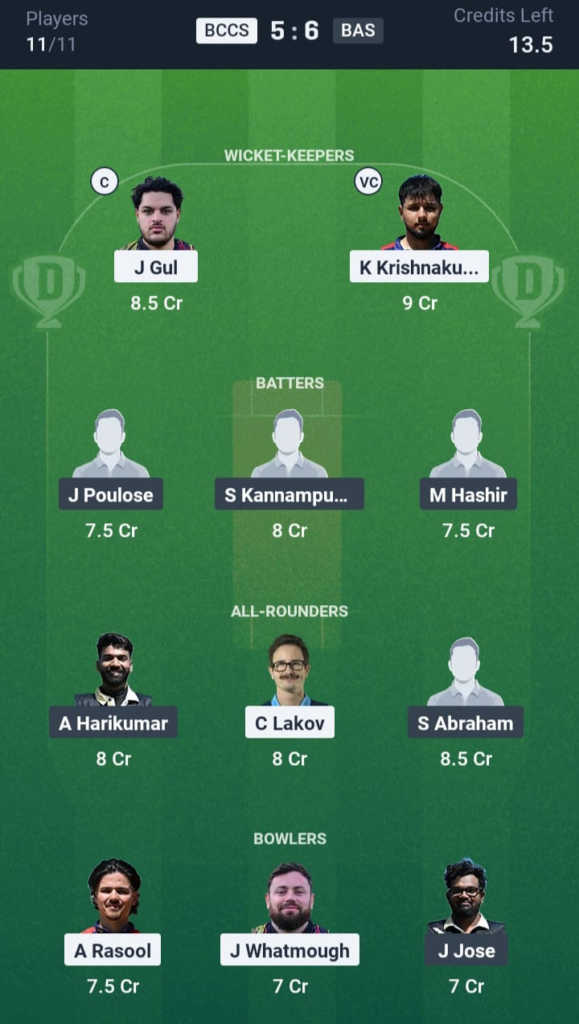 BCCS vs BAS Dream11