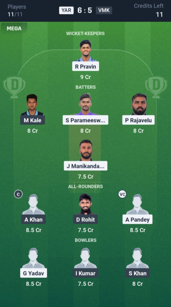 YAR vs VMK Dream11