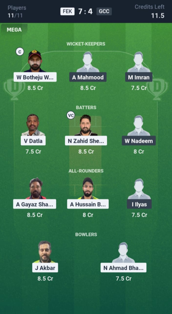 FEK vs GCC Dream11