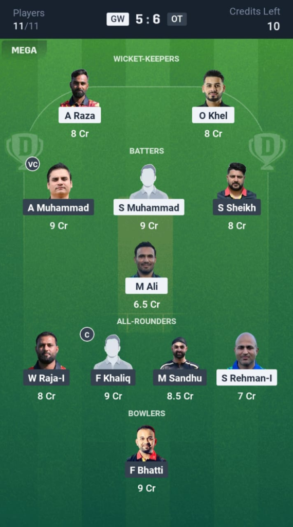 GW vs OT Dream11