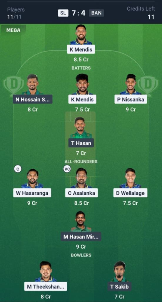 SL vs BAN Dream11