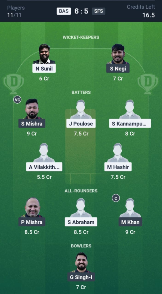 BAS vs SFS Dream11