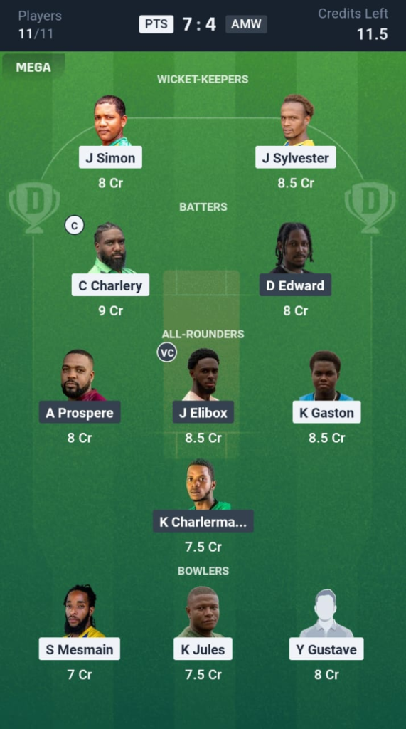 PTS vs AMW Dream11