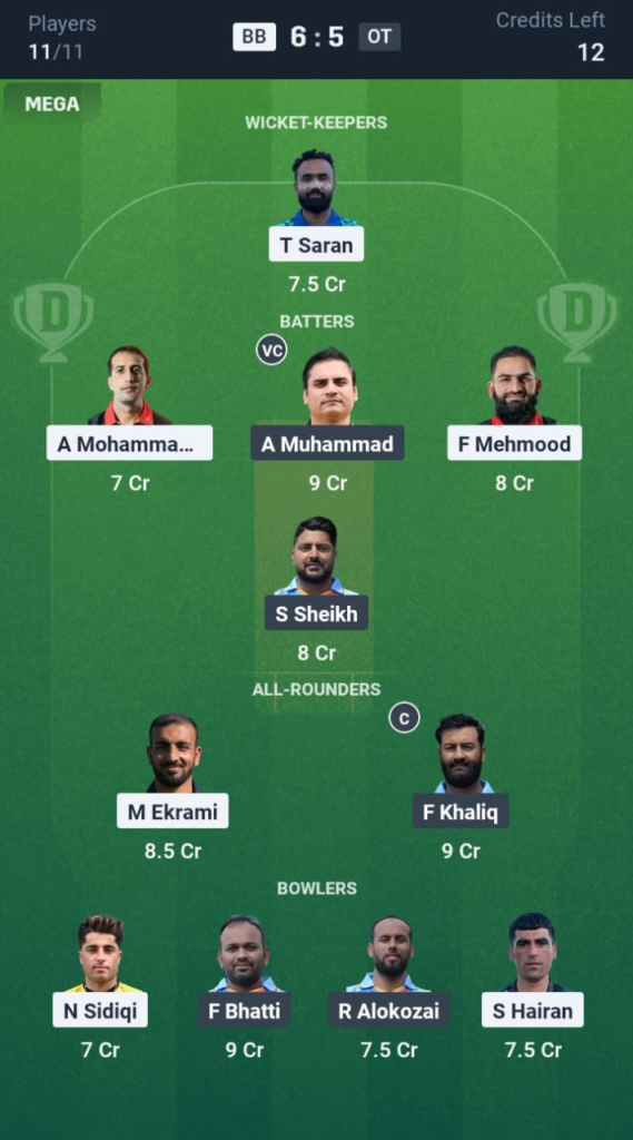 BB vs OT Dream11