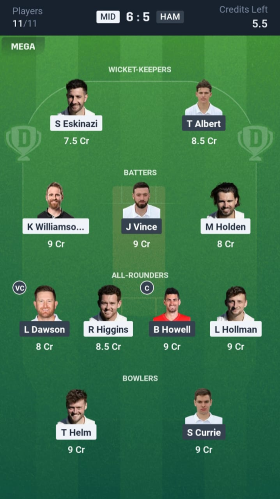 MID vs HAM Dream11