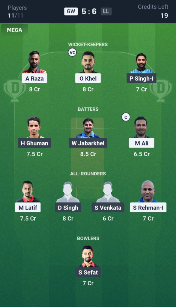 GW vs LL Dream11