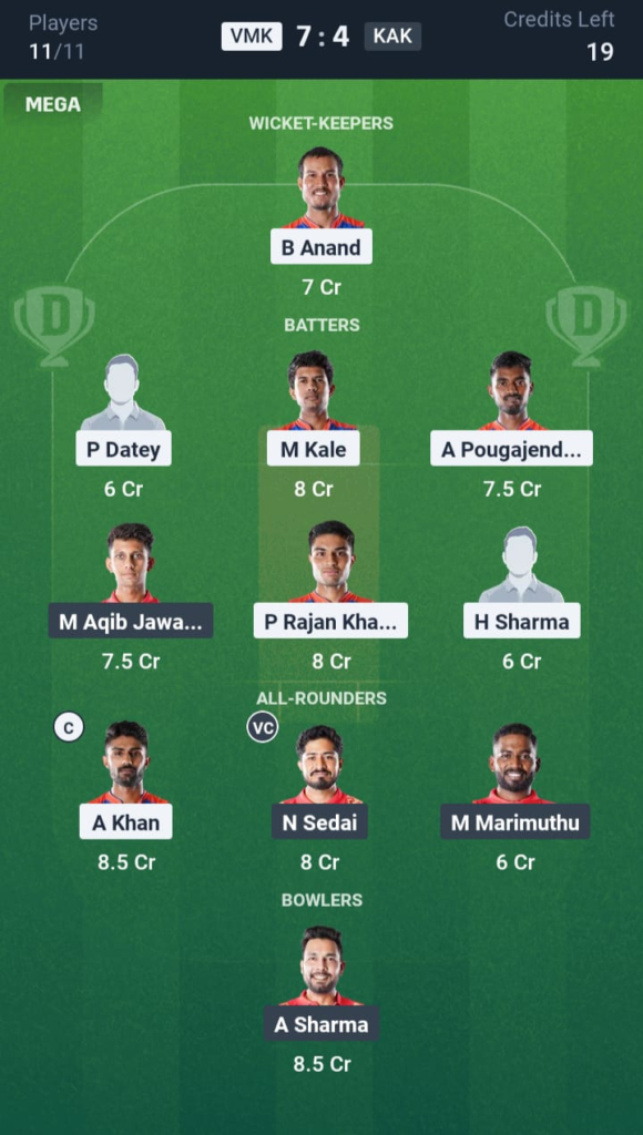 VMK vs KAK Dream11