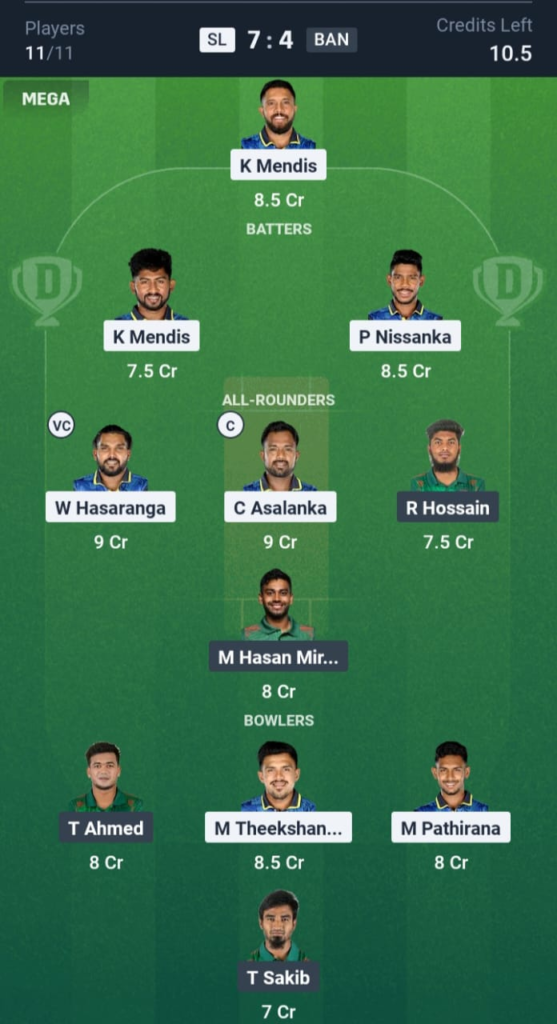 SL vs BAN Dream11