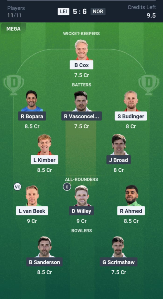 LEI vs NOR Dream11
