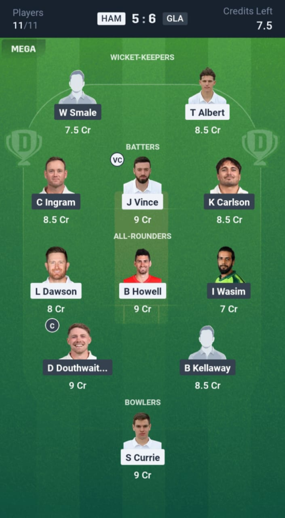HAM vs GLA Dream11