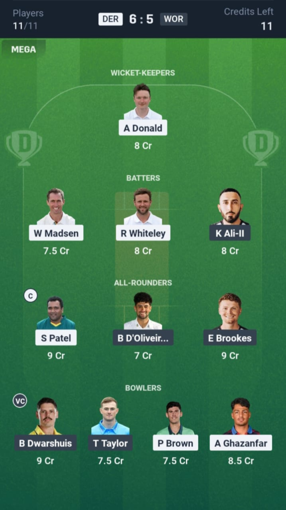 DER vs WOR Dream11