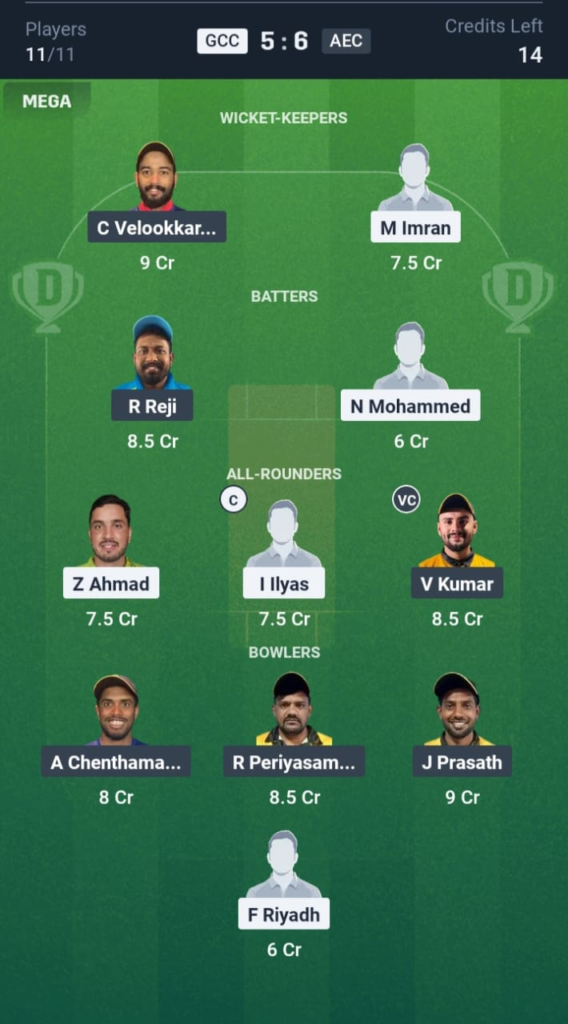 GCC vs AEC Dream11