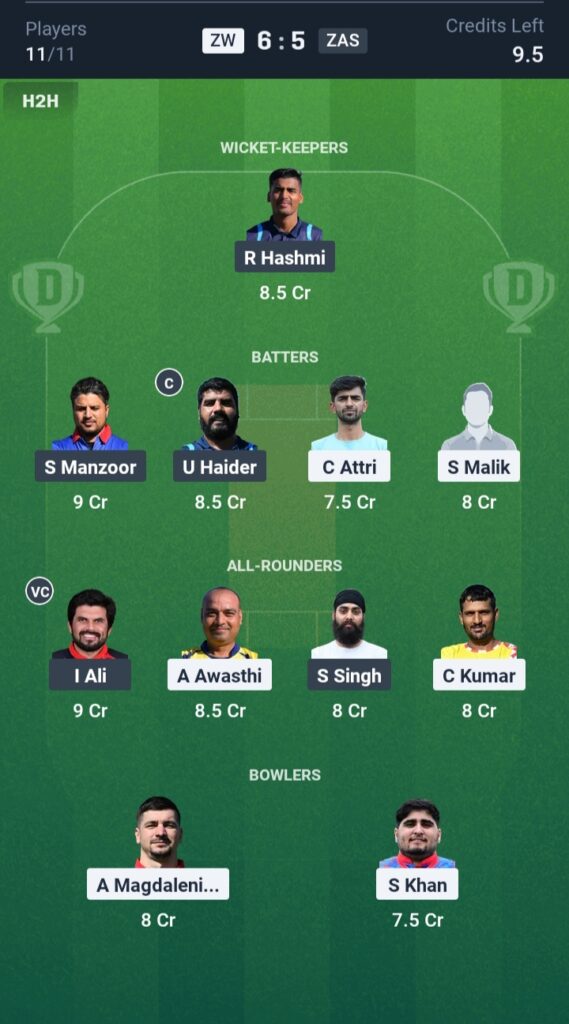 ZW vs ZAS Dream11